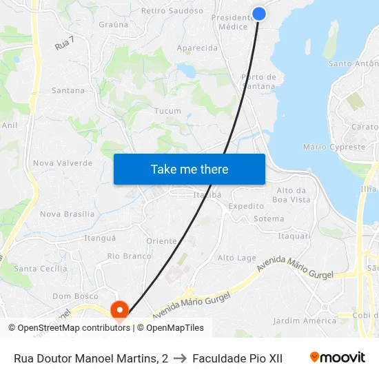 Rua Doutor Manoel Martins, 2 to Faculdade Pio XII map