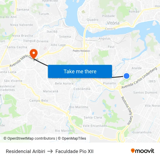 Residencial Aribiri to Faculdade Pio XII map