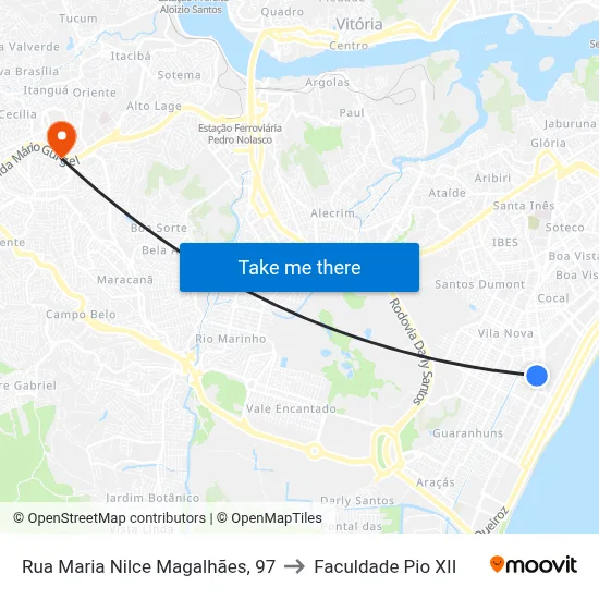 Rua Maria Nilce Magalhães, 97 to Faculdade Pio XII map