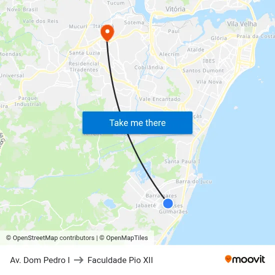 Av. Dom Pedro I to Faculdade Pio XII map