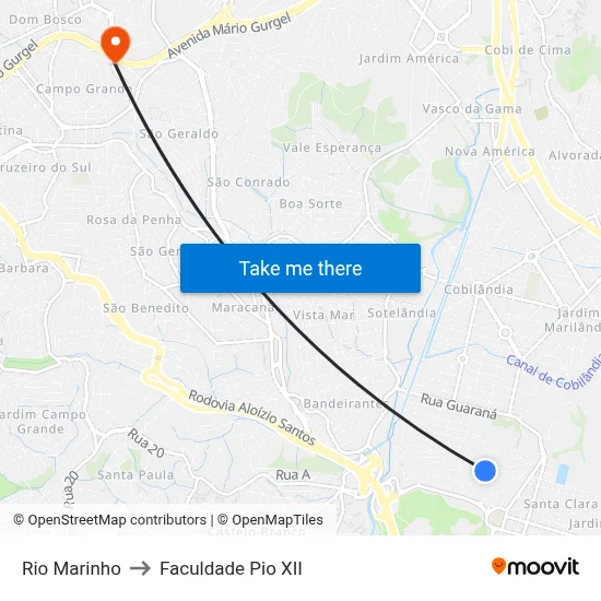 Rio Marinho to Faculdade Pio XII map