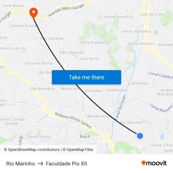 Rio Marinho to Faculdade Pio XII map
