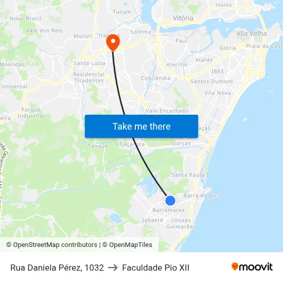Rua Daniela Pérez, 1032 to Faculdade Pio XII map