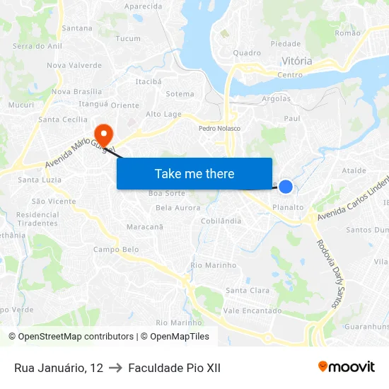 Rua Januário, 12 to Faculdade Pio XII map
