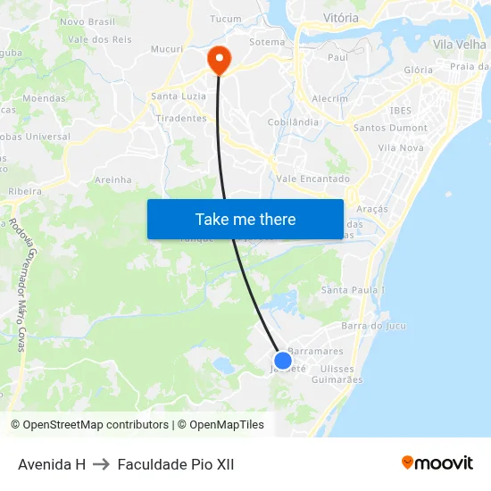 Avenida H to Faculdade Pio XII map