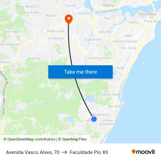 Avenida Vasco Alves, 70 to Faculdade Pio XII map
