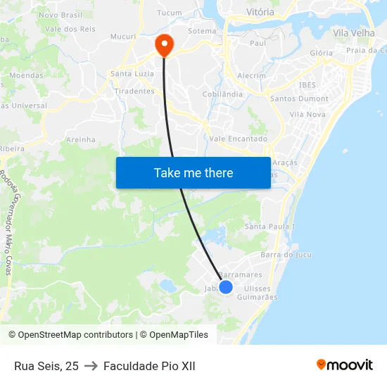 Rua Seis, 25 to Faculdade Pio XII map