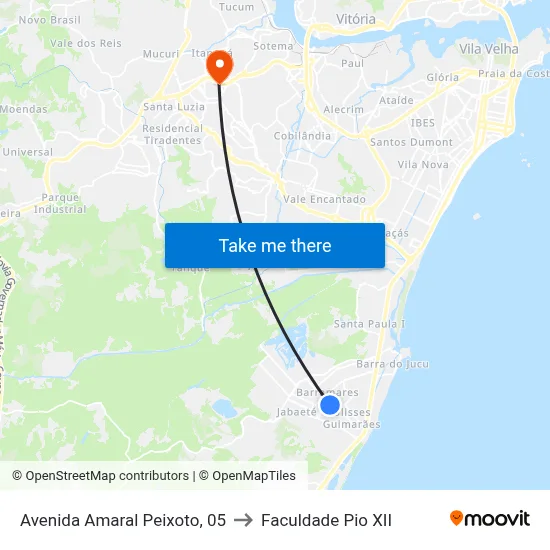 Avenida Amaral Peixoto, 05 to Faculdade Pio XII map