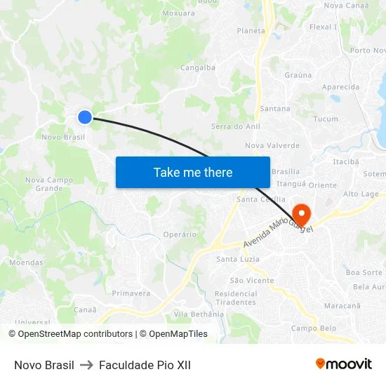 Novo Brasil to Faculdade Pio XII map