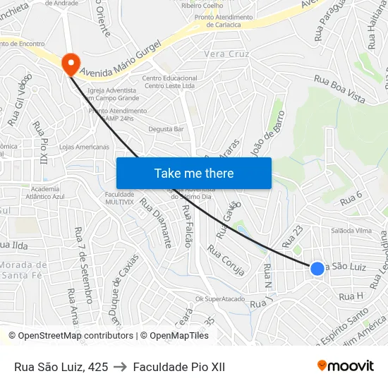 Rua São Luiz, 425 to Faculdade Pio XII map