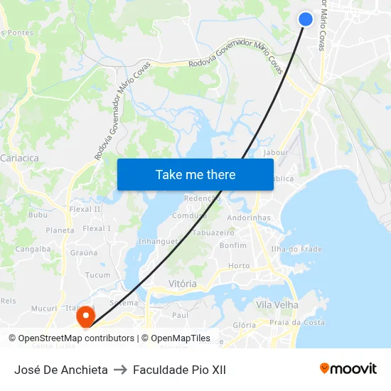 José De Anchieta to Faculdade Pio XII map