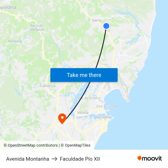 Avenida Montanha to Faculdade Pio XII map