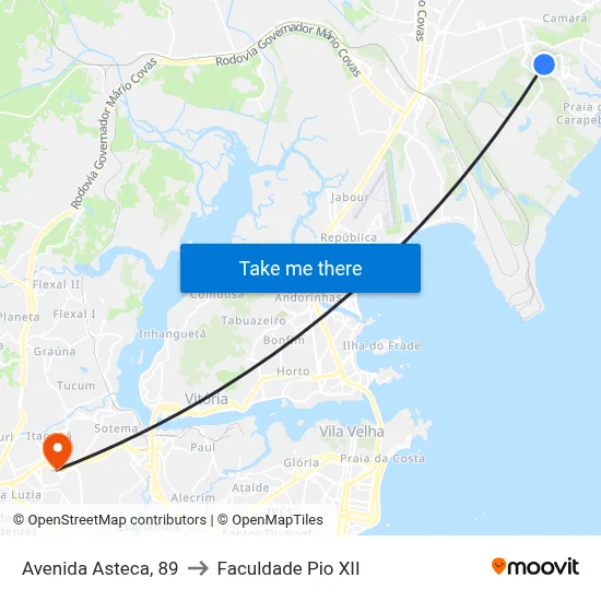 Avenida Asteca, 89 to Faculdade Pio XII map