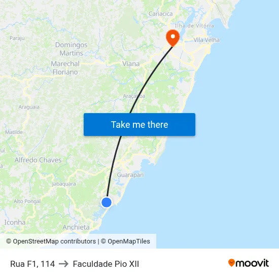 Rua F1, 114 to Faculdade Pio XII map