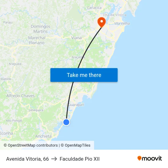 Avenida Vitoria, 66 to Faculdade Pio XII map