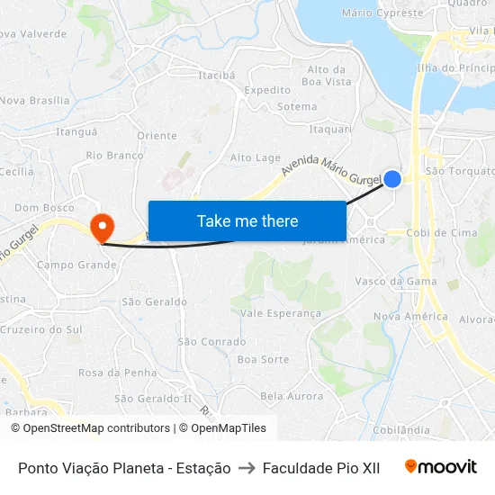 Ponto Viação Planeta - Estação to Faculdade Pio XII map