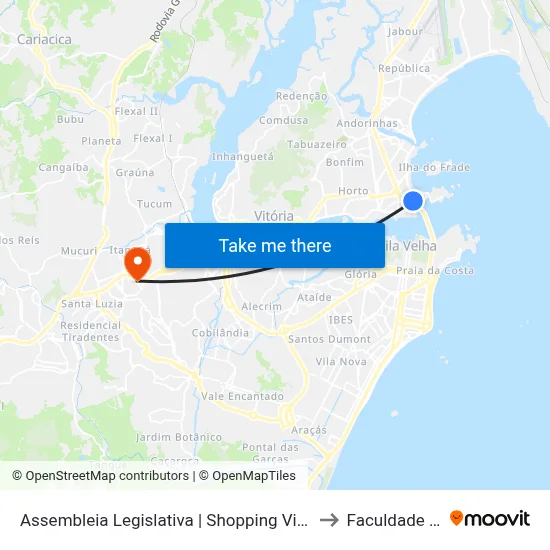 Assembleia Legislativa | Shopping Vitória (Municipal) to Faculdade Pio XII map