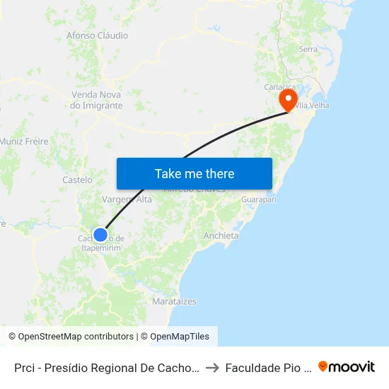 Prci - Presídio Regional De Cachoeiro to Faculdade Pio XII map