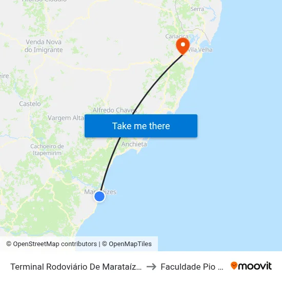 Terminal Rodoviário De Marataízes to Faculdade Pio XII map