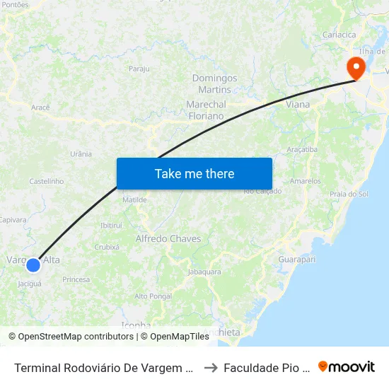 Terminal Rodoviário De Vargem Alta to Faculdade Pio XII map