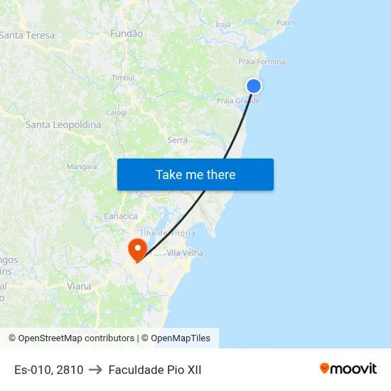 Es-010, 2810 to Faculdade Pio XII map