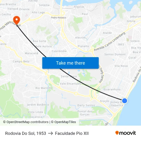 Rodovia Do Sol, 1953 to Faculdade Pio XII map