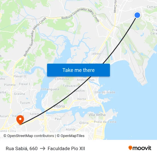 Rua Sabiá, 660 to Faculdade Pio XII map