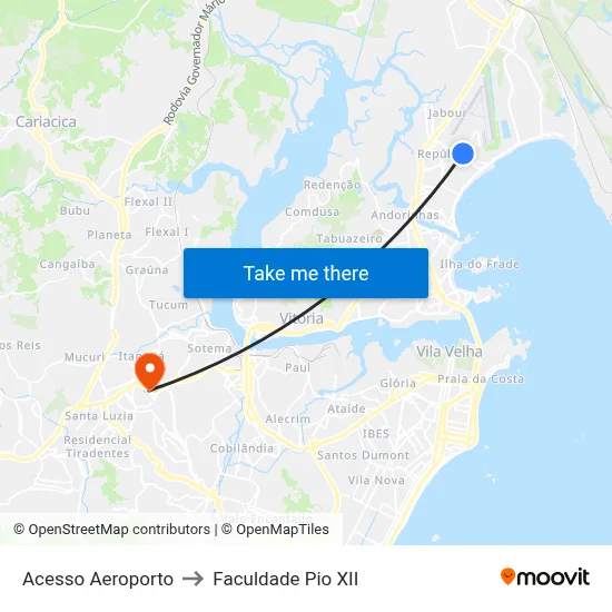 Acesso Aeroporto to Faculdade Pio XII map