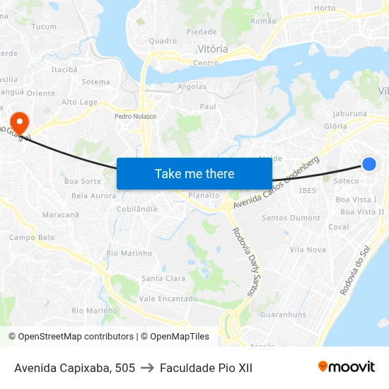 Avenida Capixaba, 505 to Faculdade Pio XII map