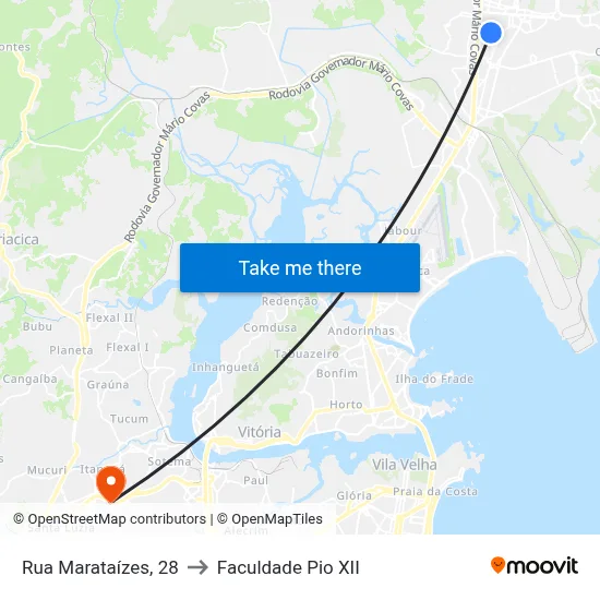 Rua Marataízes, 28 to Faculdade Pio XII map