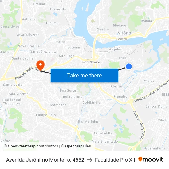Avenida Jerônimo Monteiro, 4552 to Faculdade Pio XII map