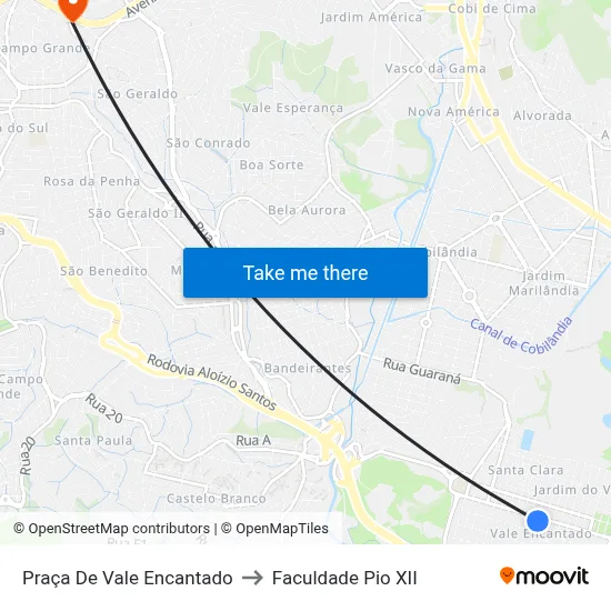 Praça De Vale Encantado to Faculdade Pio XII map