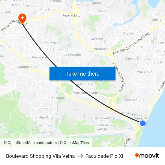 Boulevard Shopping Vila Velha to Faculdade Pio XII map