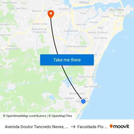 Avenida Doutor Tancredo Neves, 118 to Faculdade Pio XII map