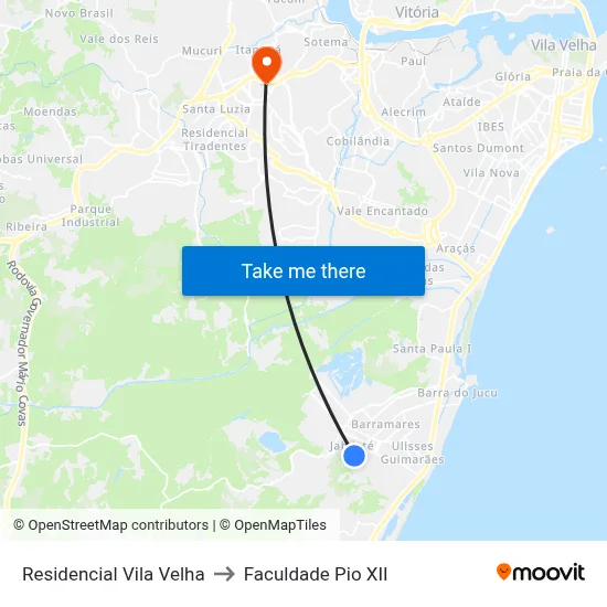 Residencial Vila Velha to Faculdade Pio XII map