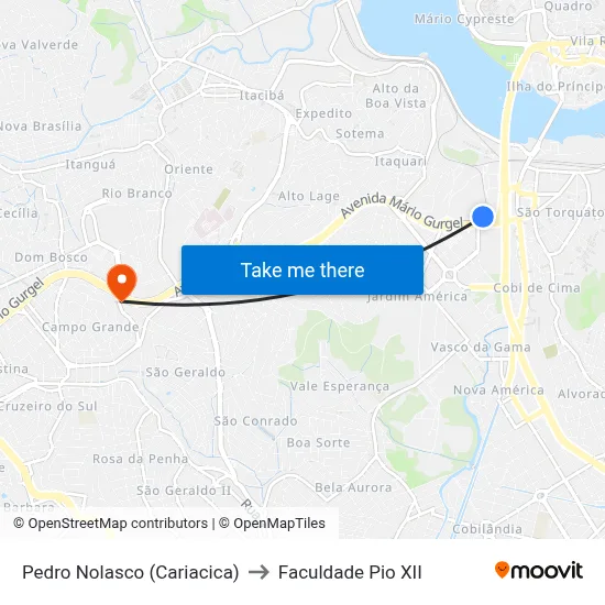 Pedro Nolasco (Cariacica) to Faculdade Pio XII map