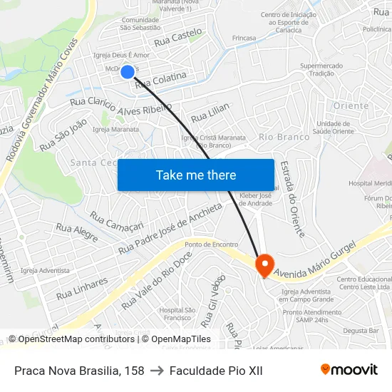 Praca Nova Brasilia, 158 to Faculdade Pio XII map