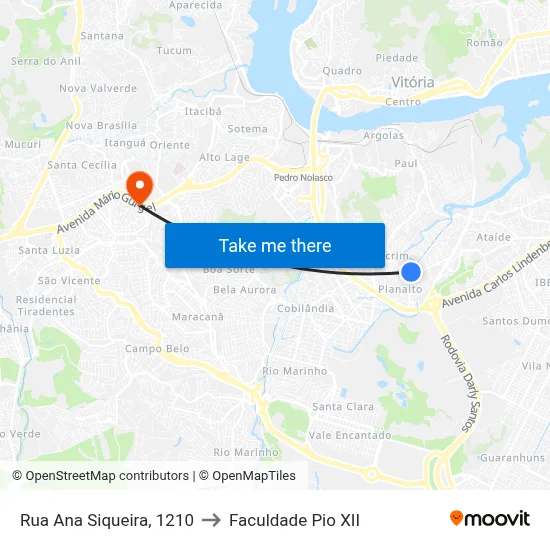 Rua Ana Siqueira, 1210 to Faculdade Pio XII map