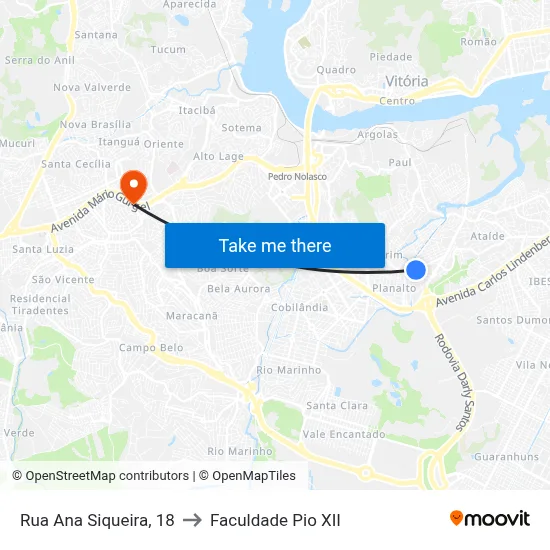 Rua Ana Siqueira, 18 to Faculdade Pio XII map