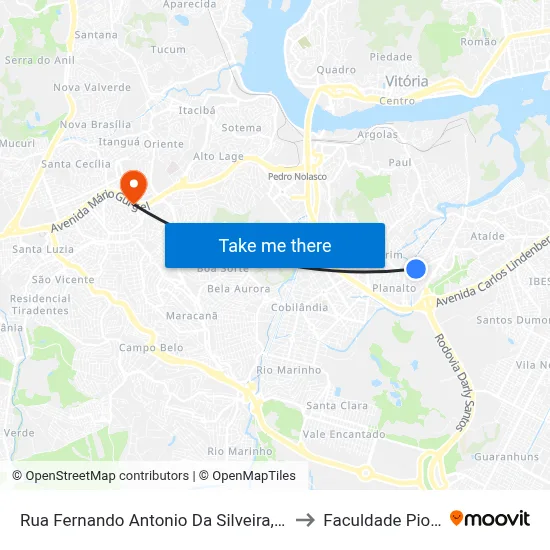 Rua Fernando Antonio Da Silveira, 1914 to Faculdade Pio XII map