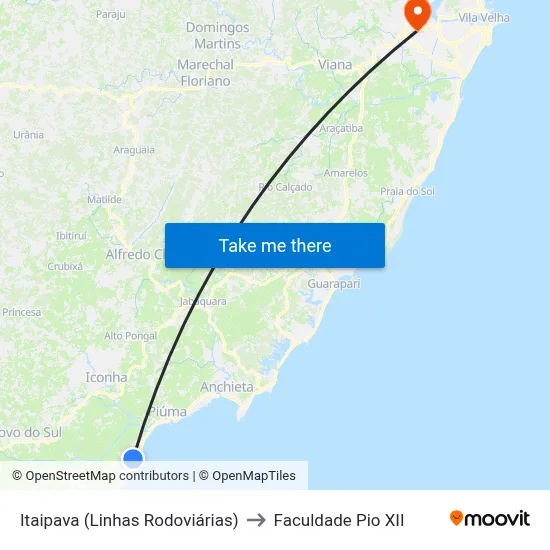 Itaipava (Linhas Rodoviárias) to Faculdade Pio XII map