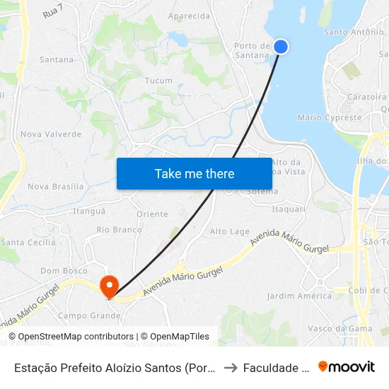 Estação Prefeito Aloízio Santos (Porto De Santana) to Faculdade Pio XII map