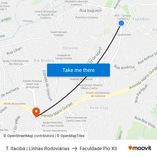 T. Itacibá | Linhas Rodoviárias to Faculdade Pio XII map