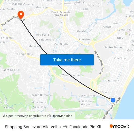 Shopping Boulevard Vila Velha to Faculdade Pio XII map