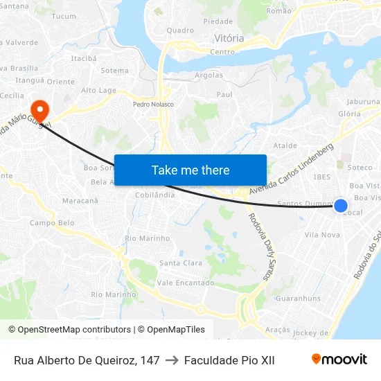 Rua Alberto De Queiroz, 147 to Faculdade Pio XII map