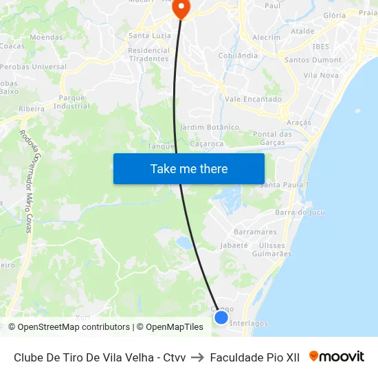 Clube De Tiro De Vila Velha - Ctvv to Faculdade Pio XII map