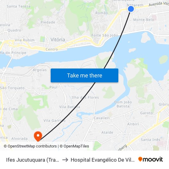 Ifes Jucutuquara (Transcol) to Hospital Evangélico De Vila Velha map