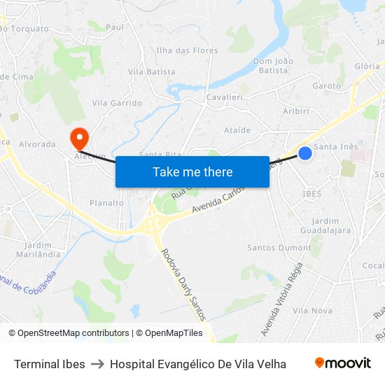 Terminal Ibes to Hospital Evangélico De Vila Velha map