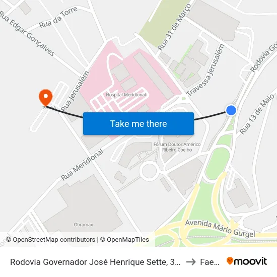 Rodovia Governador José Henrique Sette, 392 to Faesa map