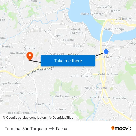 Terminal São Torquato to Faesa map